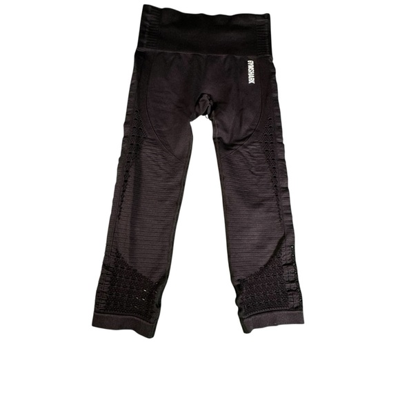 Gymshark Leggings XS Black Seamless Cropped Laser Cut High Waist Workout Pants - Picture 1 of 9